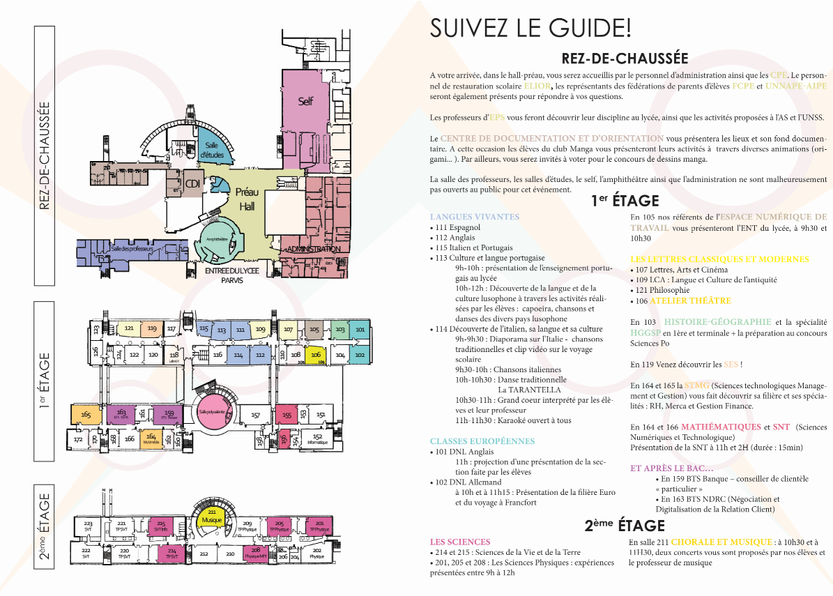 Plan et programme des Portes ouvertes du Lycée Camille Saint Saëns
